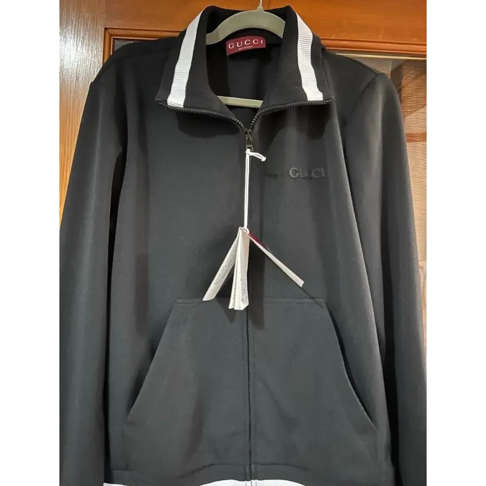 Men's Gucci jersey technical, zip up jacket, web, trim, size medium made Italy